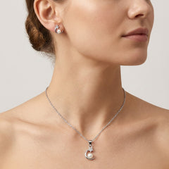 Juego Perla Natural Luna y Estrella con Micro Circonias Plata .925