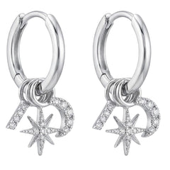 Huggies con Dijes Luna y Estrella con micro circonias Plata .925 con Rodio