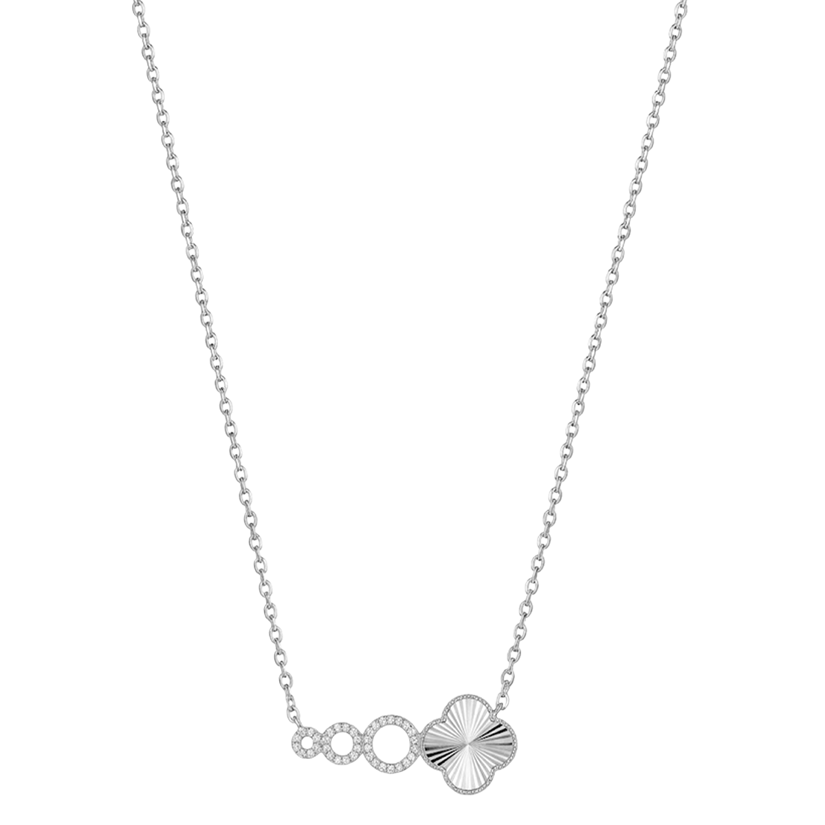 Collar Flor Inspirado Van C Diamantado con Silueta de Círculo con Circonias Plata .925 con Baño de Rodio