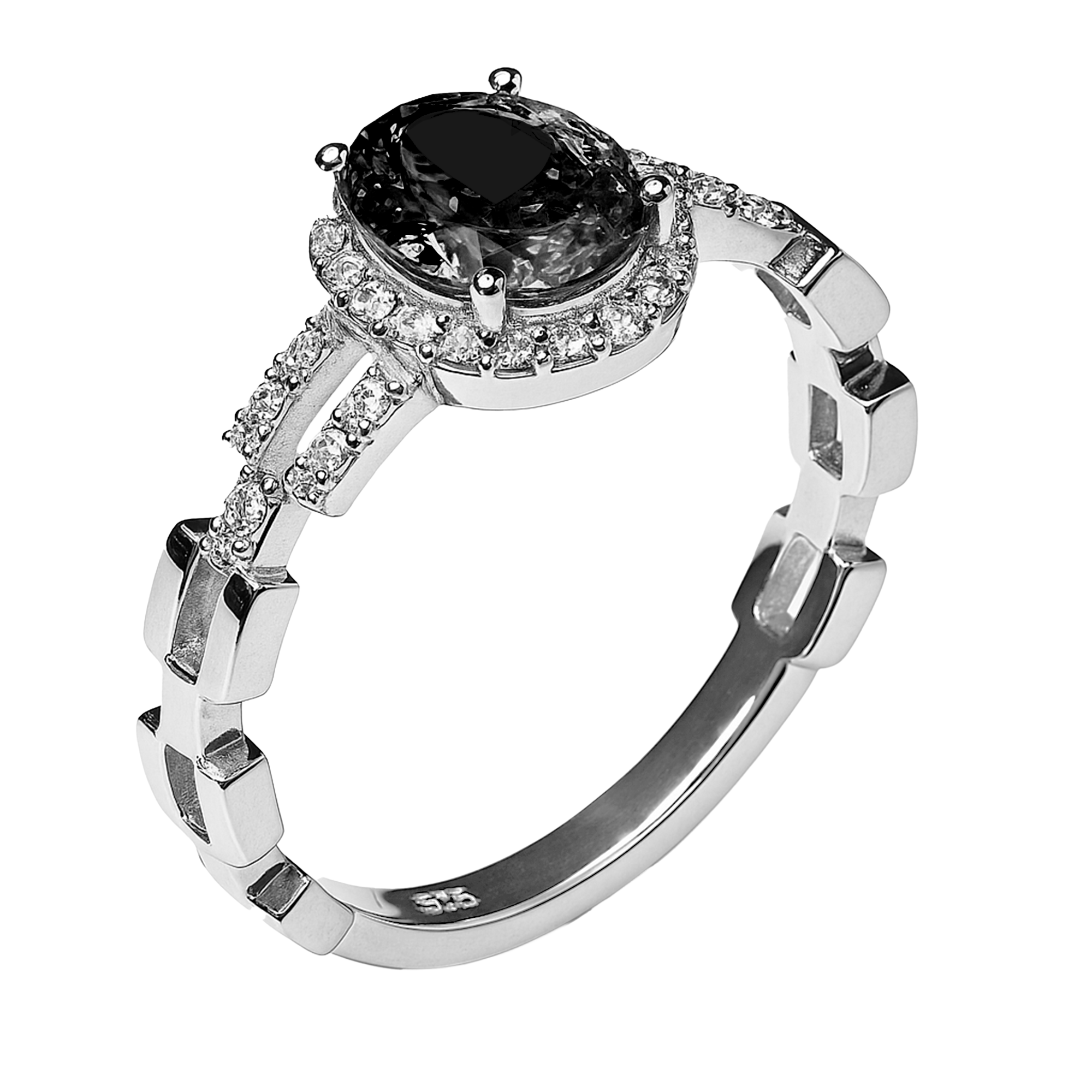Anillo Solitario con Circonia y Micro Circonia Plata .925 con Baño de Rodio