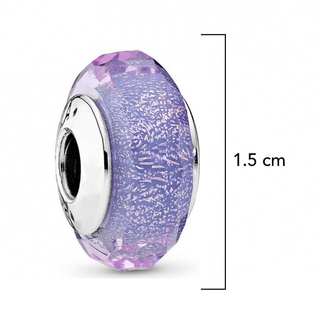 Charm Inspirado Pan 1:1 de Cristal de Murano Ondas Lavanda Morado Plata .925