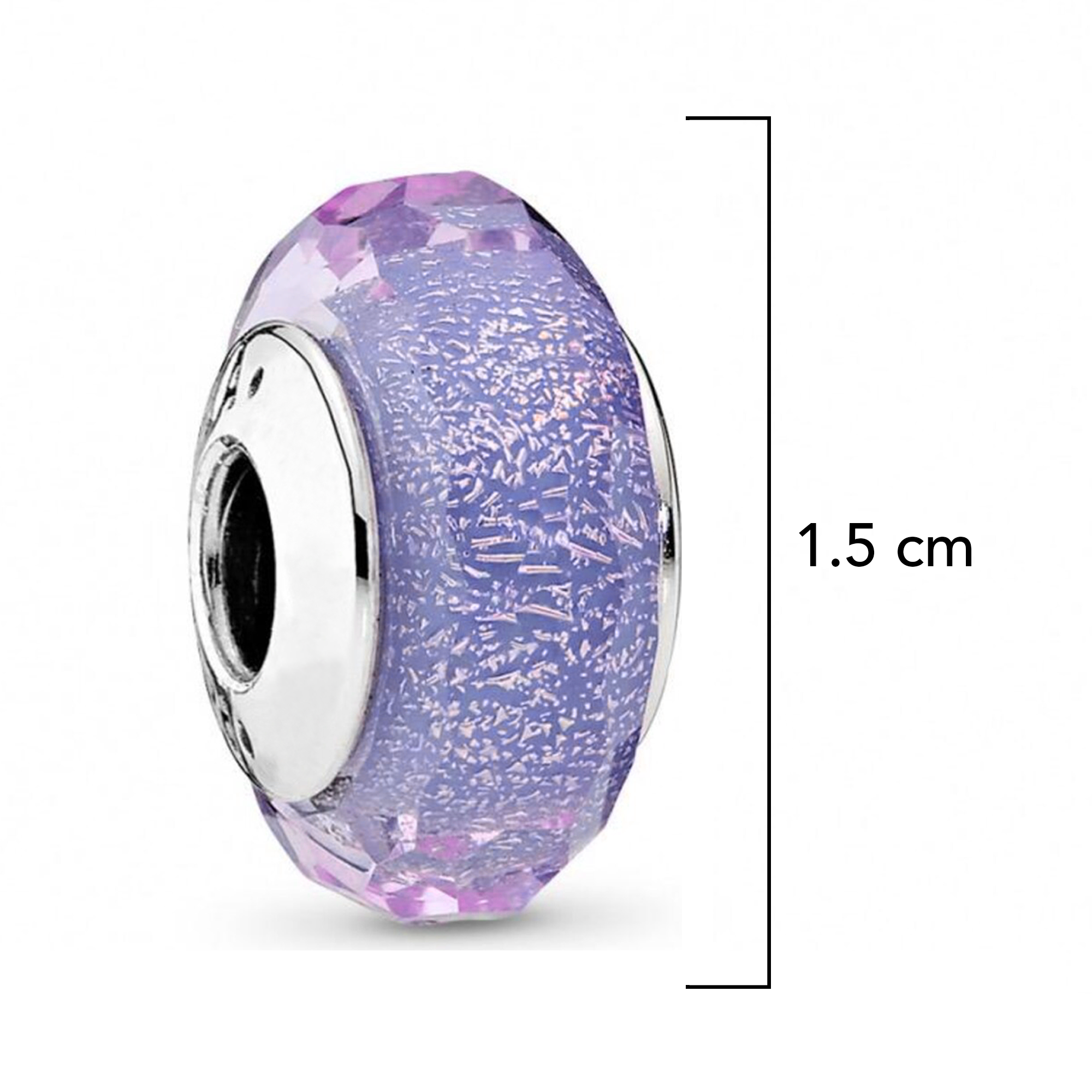 Charm Inspirado Pan 1:1 de Cristal de Murano Ondas Lavanda Morado Plata .925