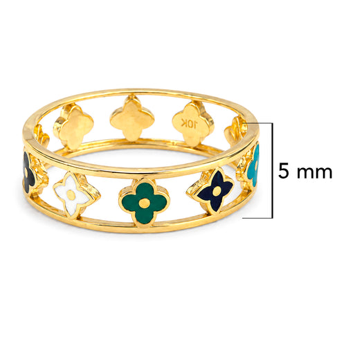 Anillo Inspirado LV Flores Multicolor Oro 10K