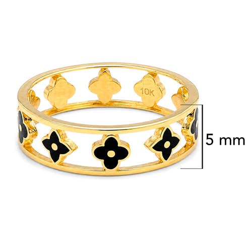 Anillo Inspirado LV Flores Negras Oro 10K