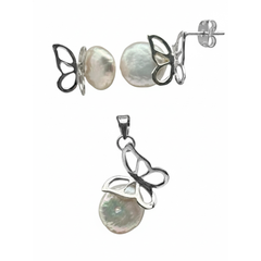Juego Perla Natural con Mariposa Calada Plata .925