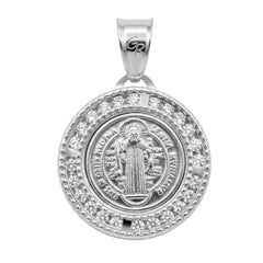 Dije Medalla de San Benito con Circonias de 2.2cm Plata .925