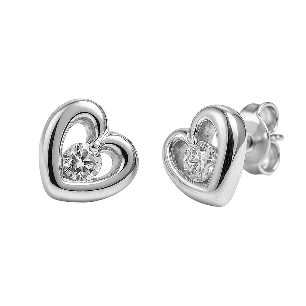 Arete Broquel Corazón Liso con una Circonia en Medio Plata .925