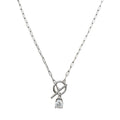 Collar Circonia de .6mm con Broche T y Cadena Paper Clip Plata .925 con Baño de Rodio