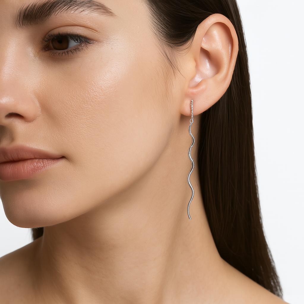 Arete Tipo Violador Ondulado Hecho a Mano Plata .925