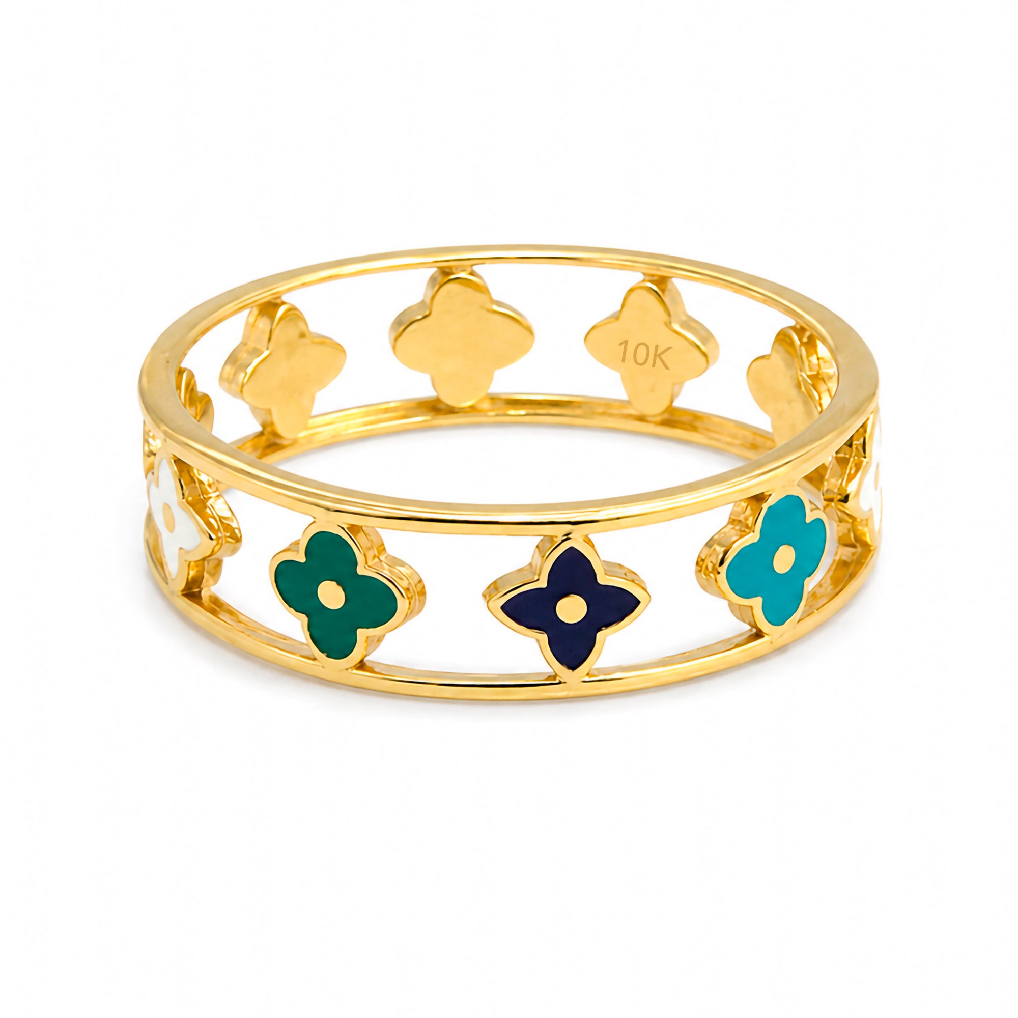 Anillo Inspirado LV Flores Multicolor Oro 10K
