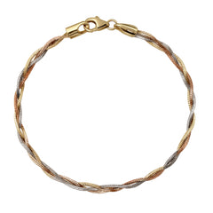 Pulsera Trenzada con Baño 3 Oros Plata .925
