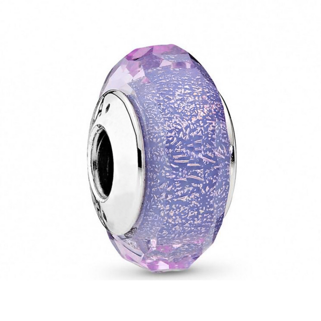 Charm Inspirado Pan 1:1 de Cristal de Murano Ondas Lavanda Morado Plata .925