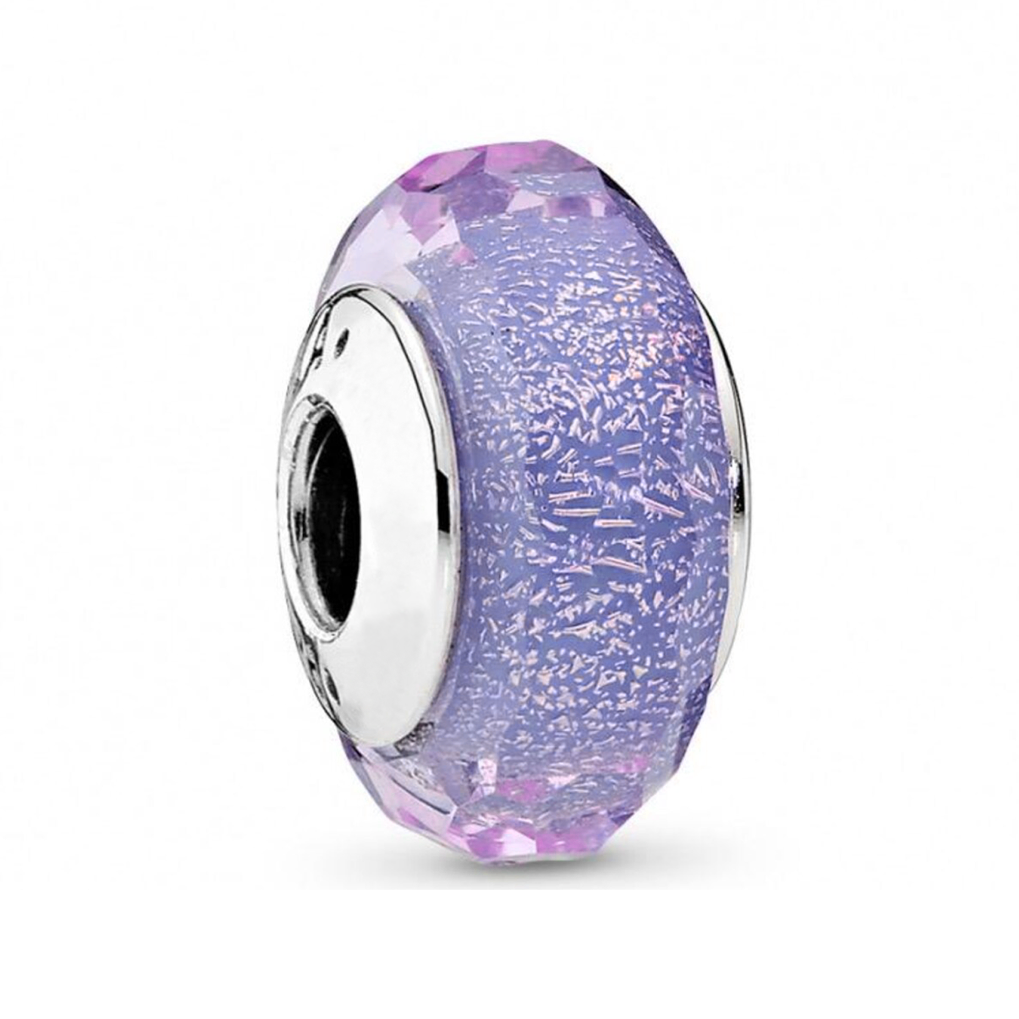 Charm Inspirado Pan 1:1 de Cristal de Murano Ondas Lavanda Morado Plata .925