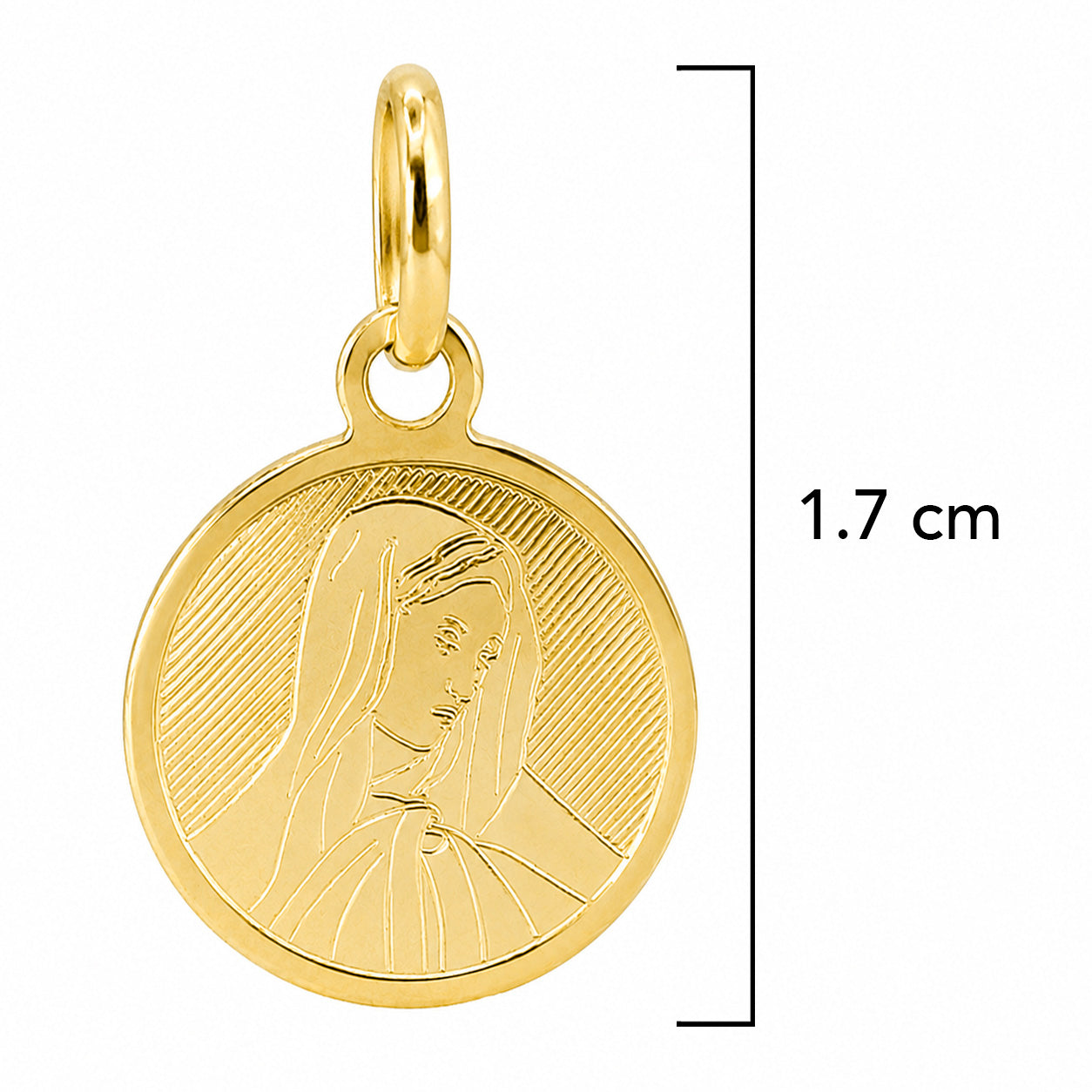 Dije Medalla Redonda Bombeada Virgen de Guadalupe Oro 14K