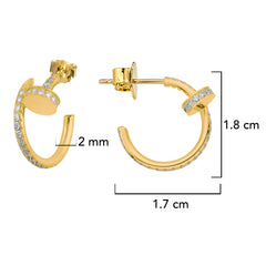 Arracada Inspirada Cartier 1:1 Clavo Delgado con Circonias, Plata .925 con Baño de Oro 18k