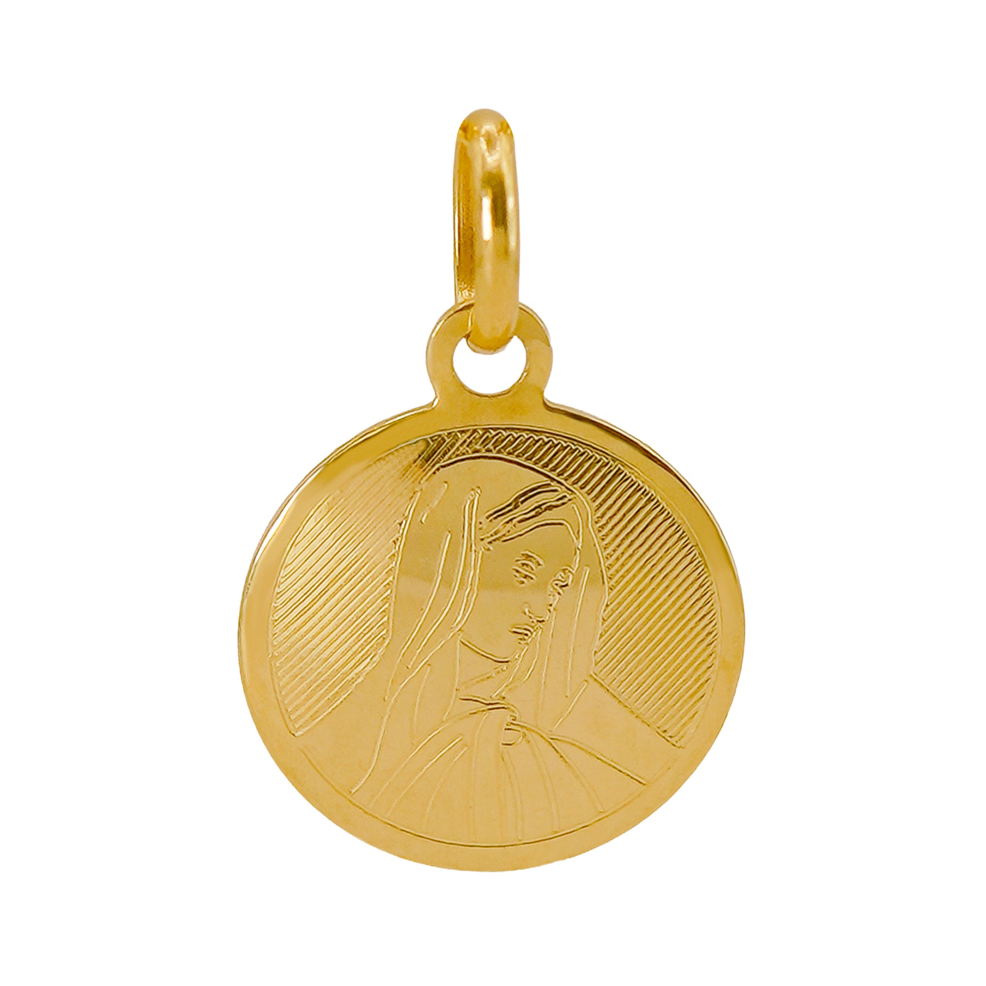 Dije Medalla Redonda  Virgen de Guadalupe Oro 14K