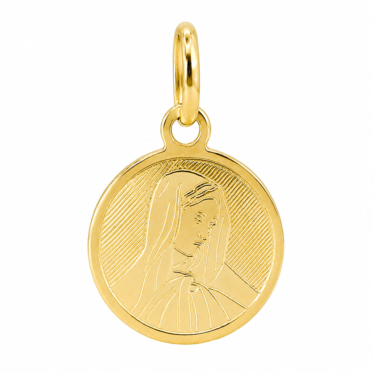 Dije Medalla Redonda Bombeada Virgen de Guadalupe Oro 14K