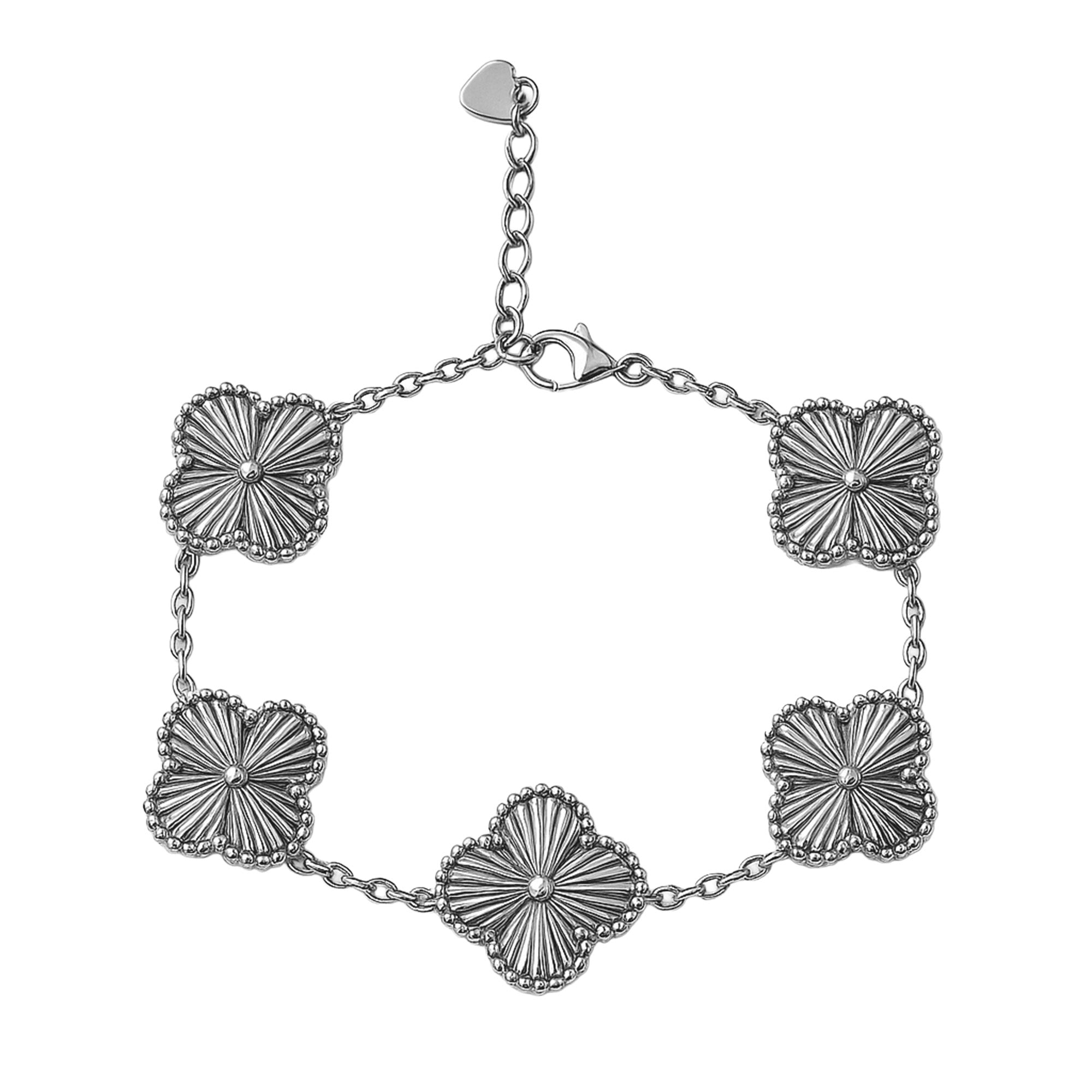 Pulsera 5 Flores Inspirada Van C Dimantada Plata .925 con Baño de Rodio