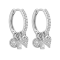 Arracada Huggies con Dijes de Corazón con Micro Circonias Plata .925 con Baño de Rodio