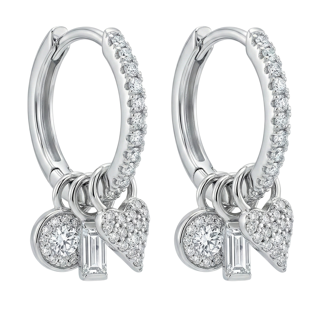 Huggies con Dijes de Corazón con Micro Circonias Plata .925 con Rodio