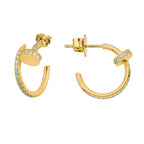 Arracada Inspirada Cartier 1:1 Clavo Delgado con Circonias, Plata .925 con Baño de Oro 18k