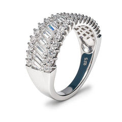 Anillo Ancho Media Churumbela con Circonias Baguette Plata .925 con Rodio
