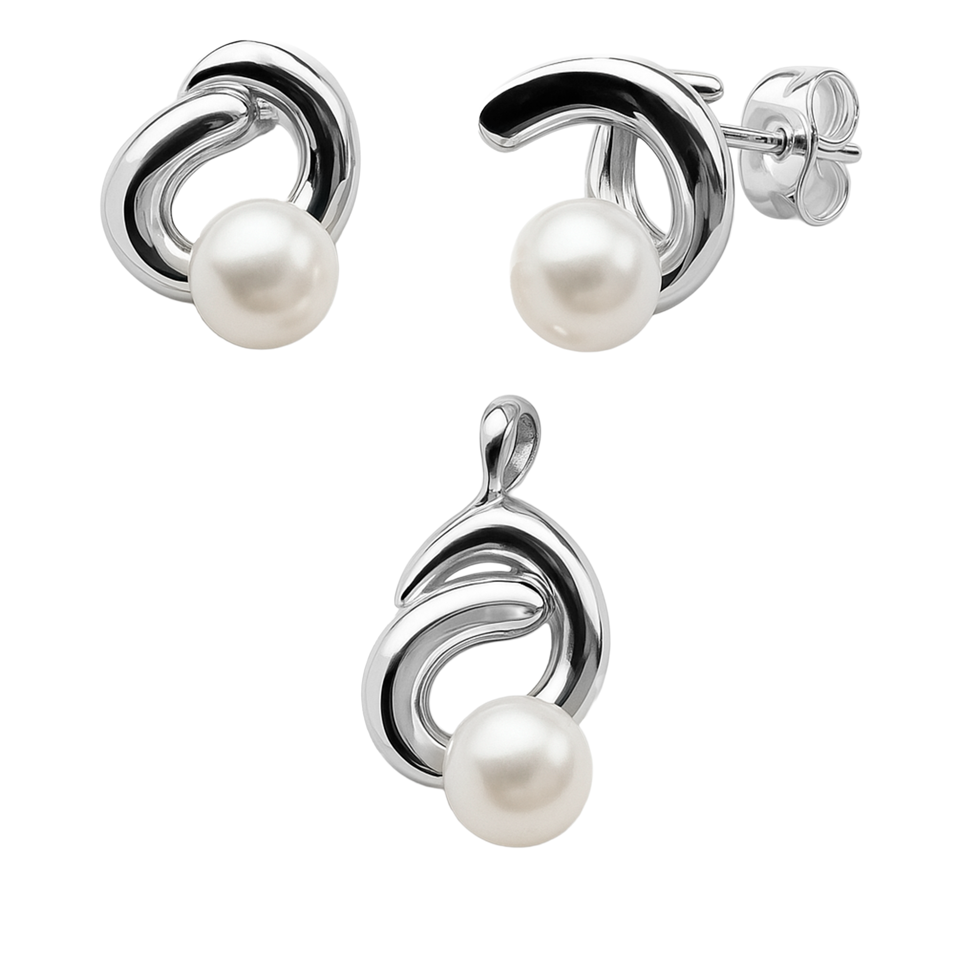 Juego Perla Natural con Espiral Plata .925