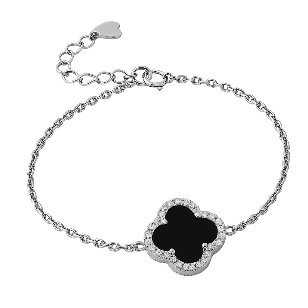 Pulsera Flor Inspirada Van C con Micro Circonias y Piedras Naturales Plata .925 con Baño de Rodio