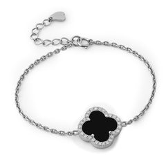 Pulsera Flor Inspirada Van C con Micro Circonias y Piedras Naturales Plata .925 con Rodio