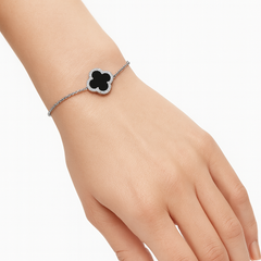 Pulsera Flor Inspirada Van C con Micro Circonias y Piedras Naturales Plata .925 con Rodio