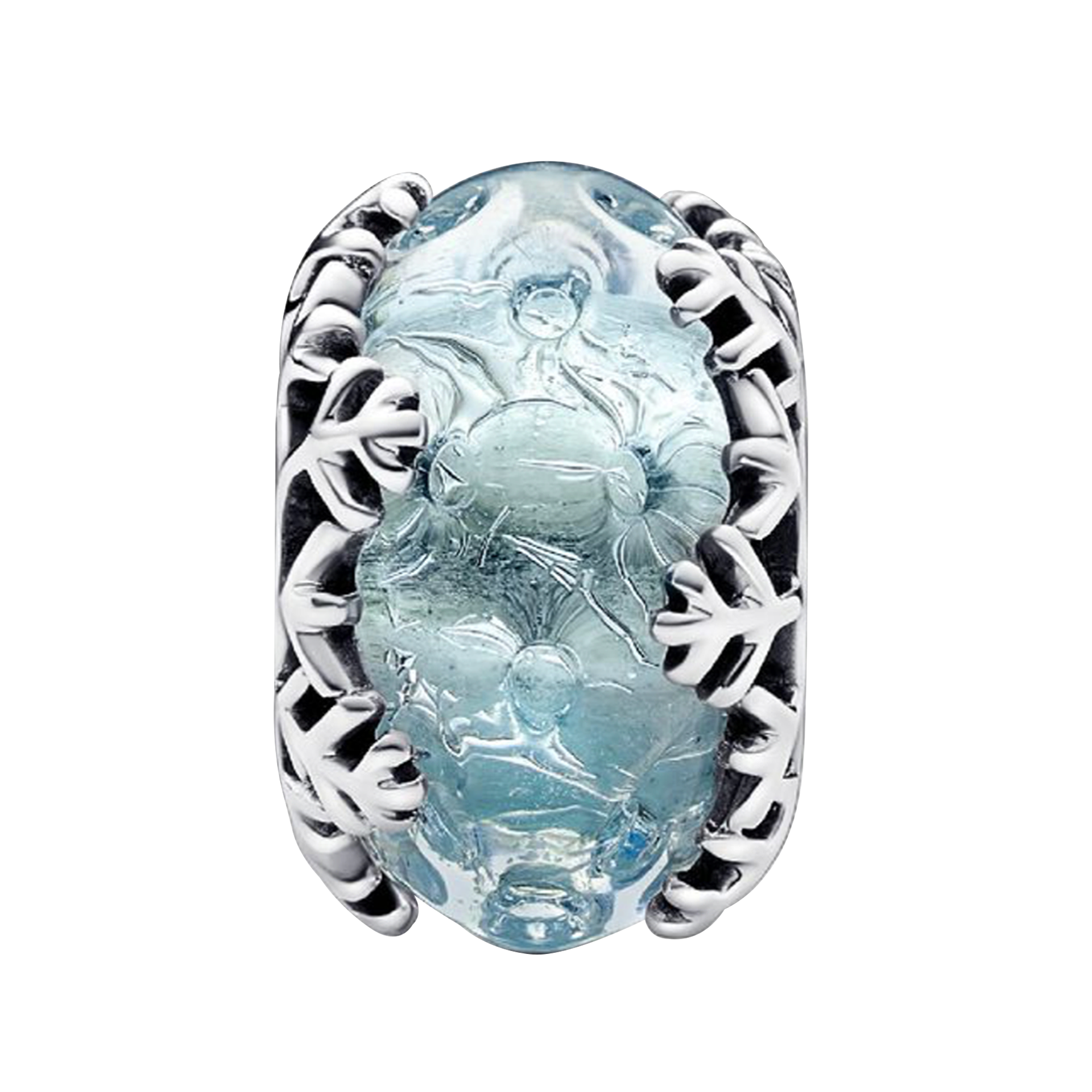 Charm Inspirado Pan 1:1 de Cristal Murano Copo de Nieve Plata .925