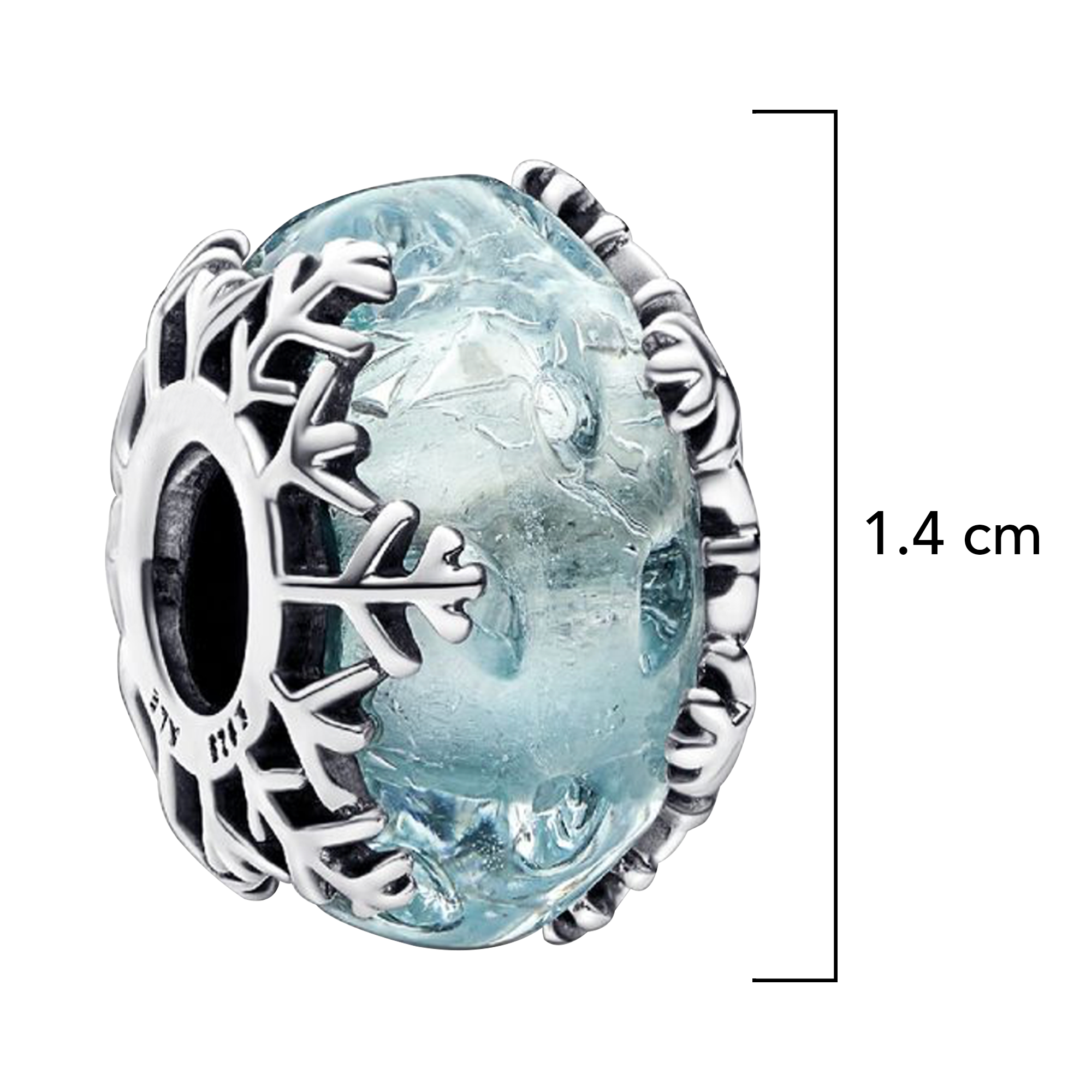 Charm Inspirado Pan 1:1 de Cristal Murano Copo de Nieve Plata .925