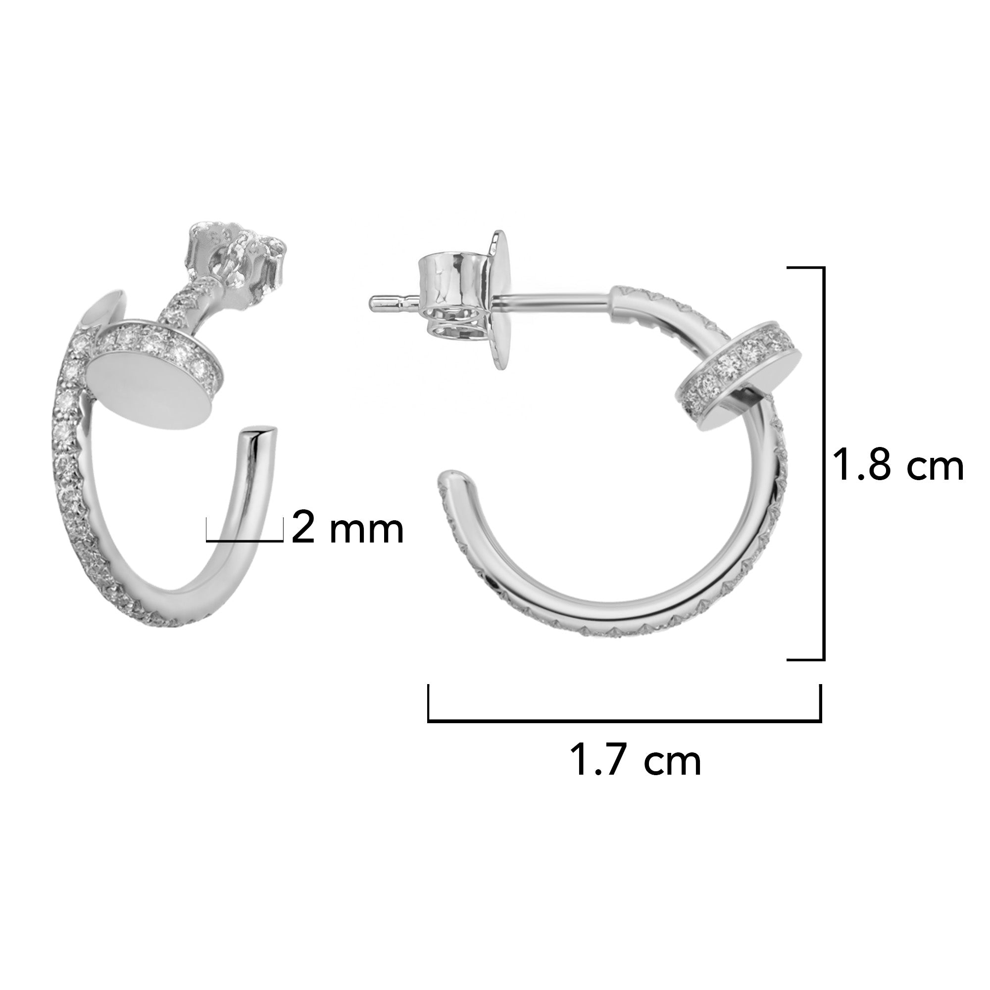 Arracada Inspirada Cartier 1:1 Clavo Delgado con Circonias, Plata .925 con Baño de Rodio