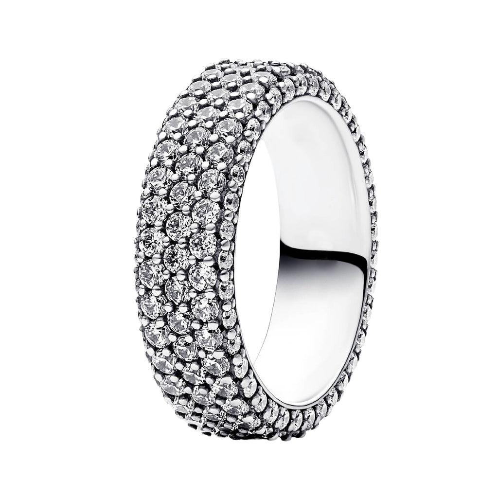 Anillo Inspirado Pan 1.1 Banda Super Ancha con Micro Circonias Plata .925