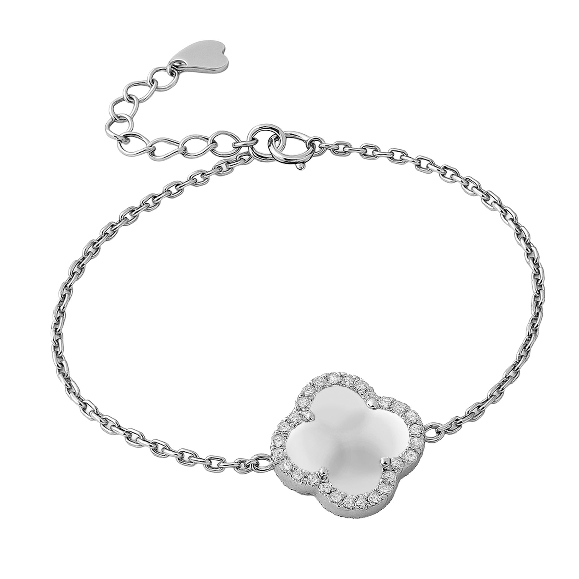 Pulsera Flor Inspirada Van C con Micro Circonias y Piedras Naturales Plata .925 con Rodio