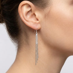 Arete Largo Cadena de Bolitas y Cola de Rata Hecho a Mano Plata .925