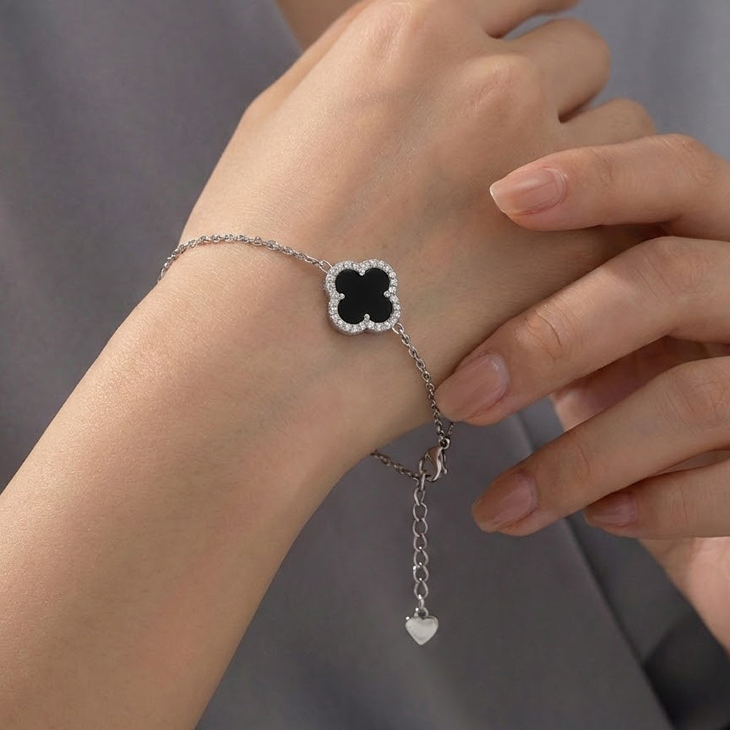 Pulsera Flor Inspirada Van C con Micro Circonias y Piedras Naturales Plata .925 con Baño de Rodio