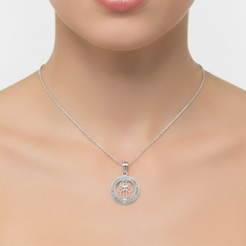 Dije Mano de Fatima con Circonias de 2.4 cm Plata .925