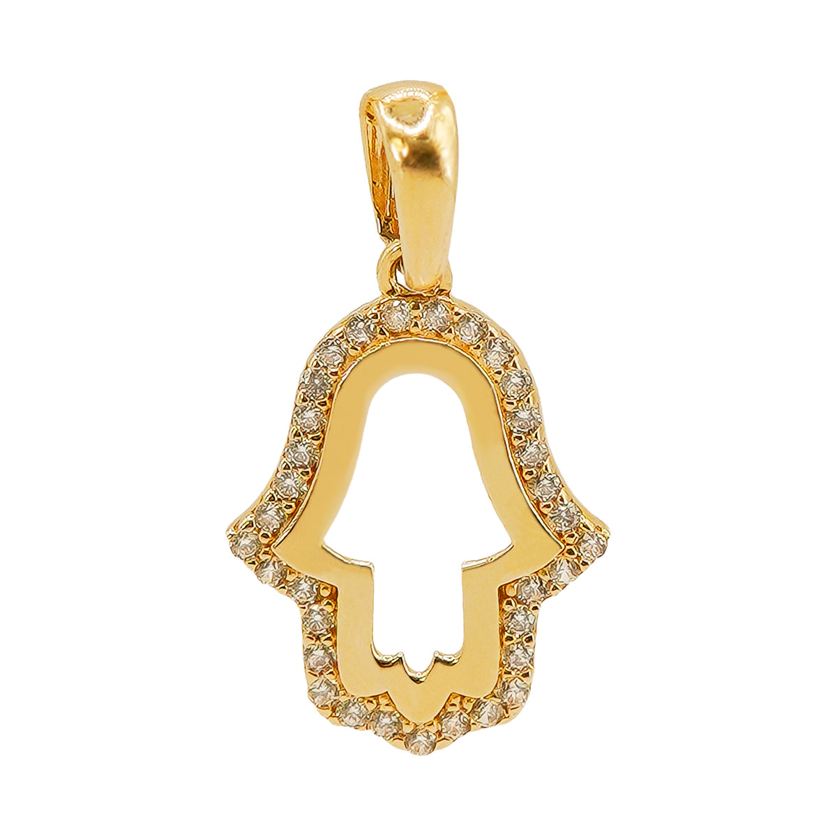 Dije Silueta Mano de Fatima con Micro Circonias Oro 14K