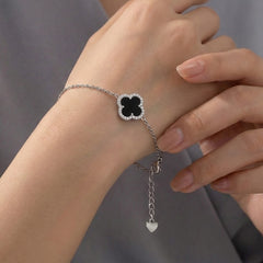 Pulsera Flor Inspirada Van C con Micro Circonias y Piedras Naturales Plata .925 con Rodio