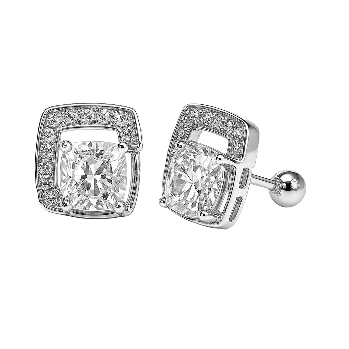 Broquel Grande Doble Cuadro con Micro Circonias Plata .925 con Rodio