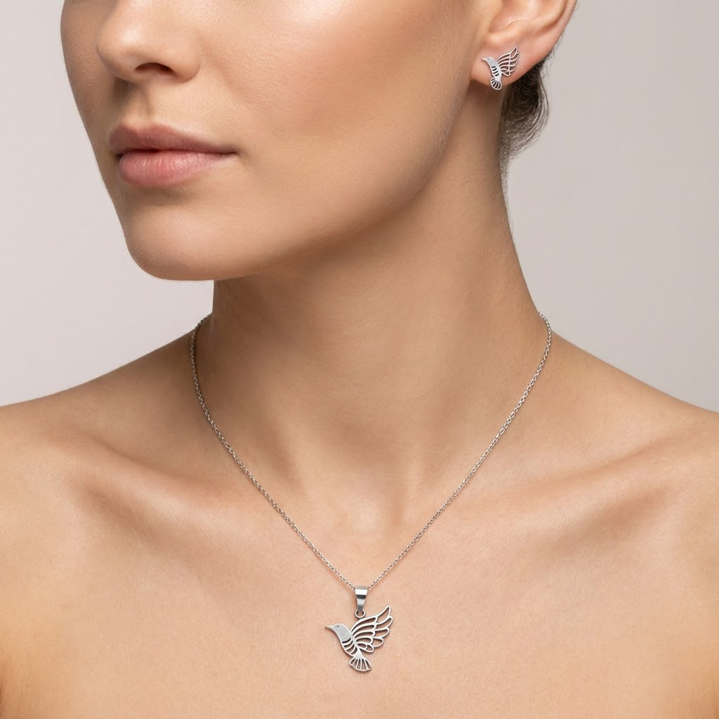 Juego Colibri Calado Liso Plata .925