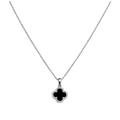 Collar Flor Inspirado Van C con Micro Circonias Onix Plata .925 con Baño de Rodio