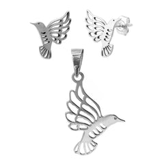 Juego Colibri Calado Liso Plata .925