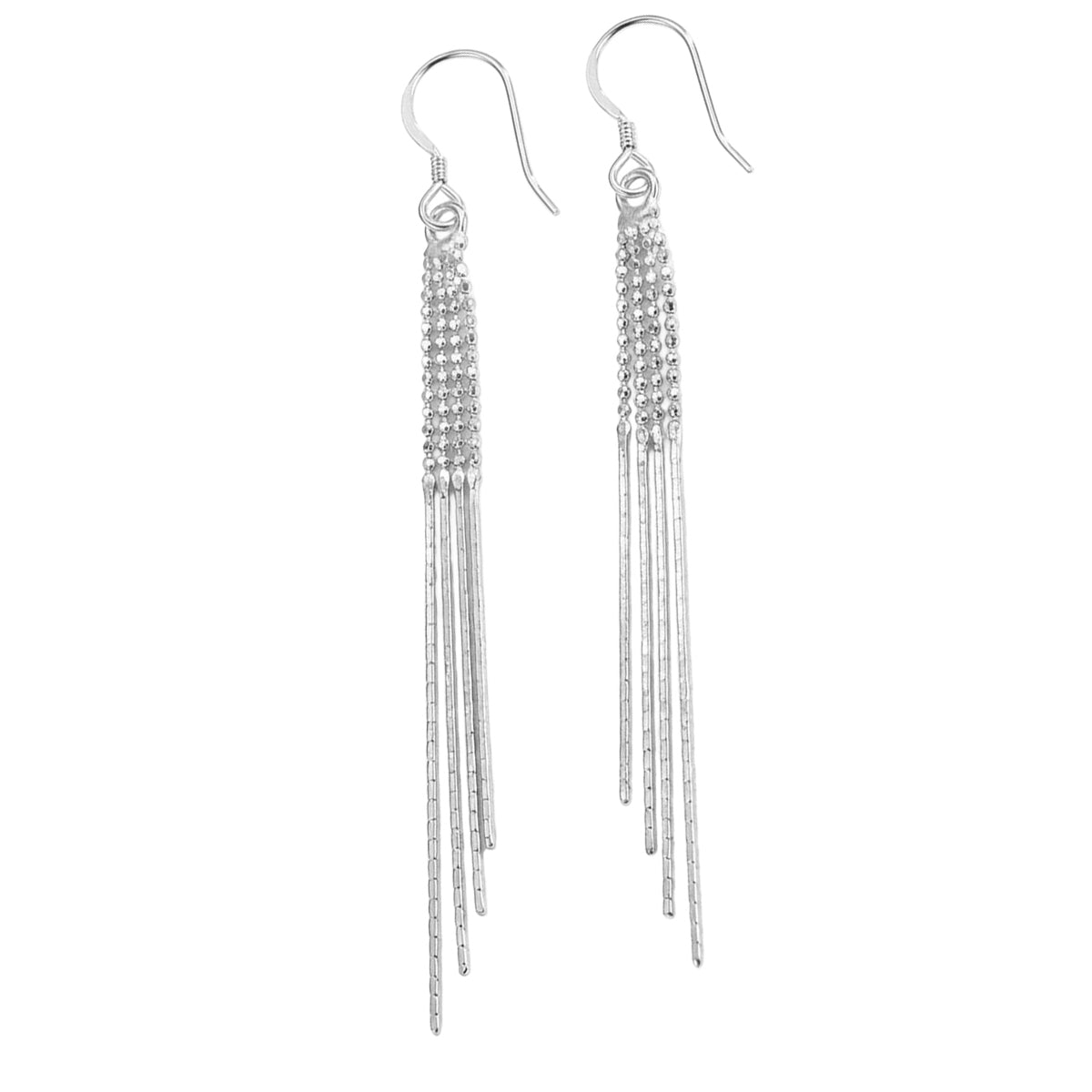 Arete Largo Con Cadena De Bolitas Y Cola De Rata Plata .925