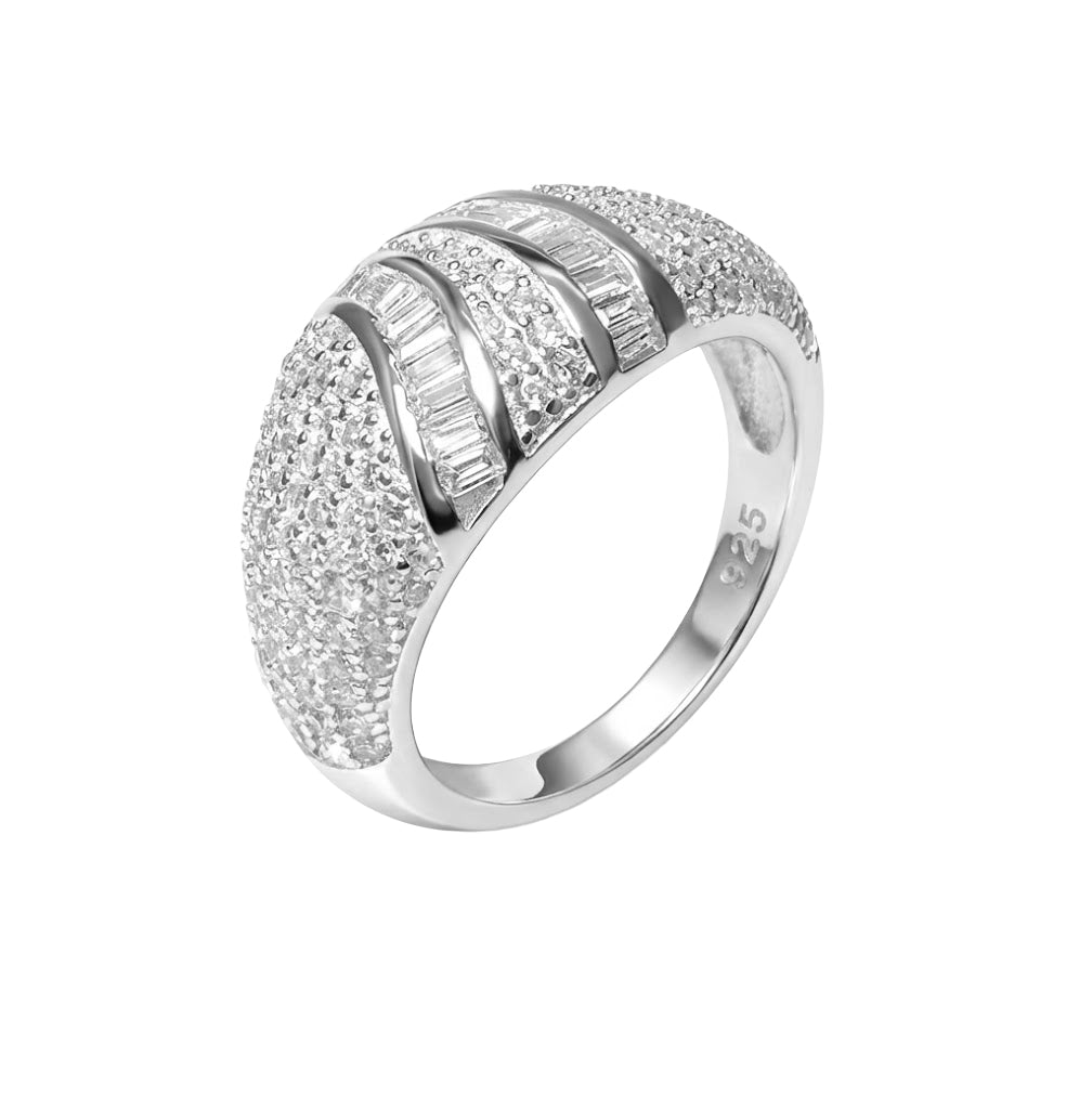 Anillo Ancho con Micro Circonias y Circonias Baguette Plata .925 con Rodio