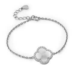 Pulsera Flor Inspirada Van C con Micro Circonias y Piedras Naturales Plata .925 con Rodio