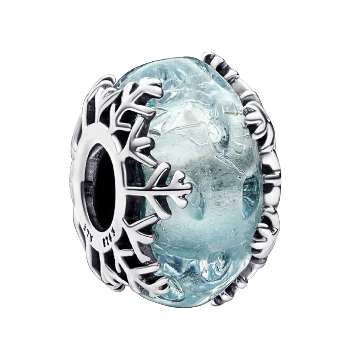 Charm Inspirado Pan 1:1 de Cristal Murano Copo de Nieve Plata .925
