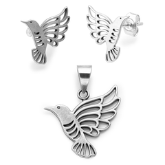 Juego Colibri Calado Liso Plata .925