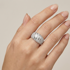 Anillo Ancho con Micro Circonias y Circonias Baguette Plata .925 con Rodio